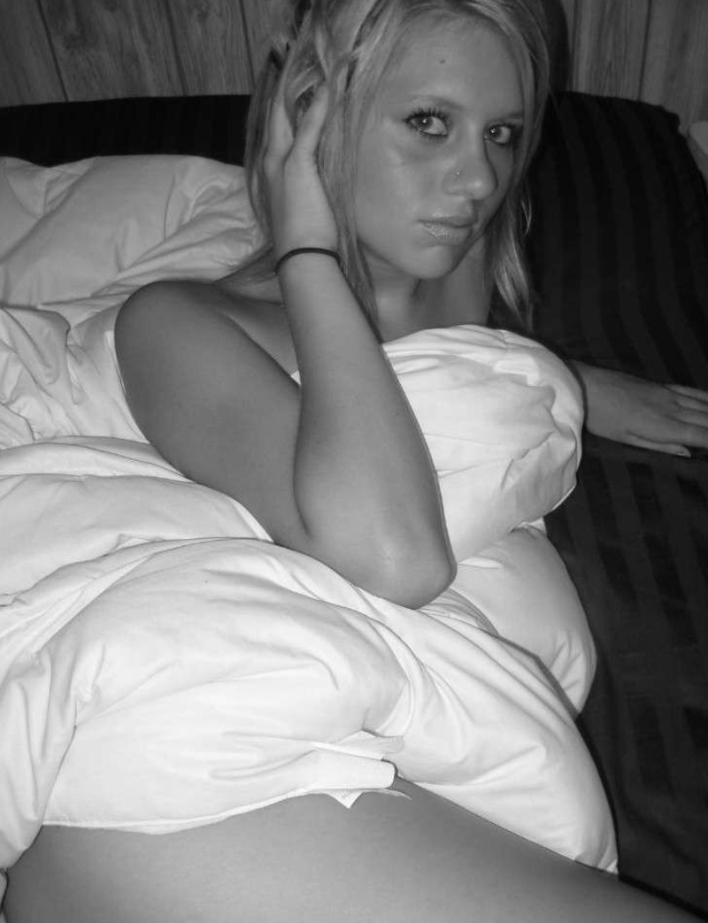 Blonde amateur girl being shy - Pic #14